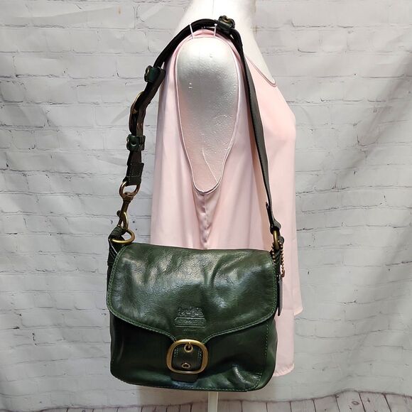 Coach Burnished Leather Bottle Green Bleecker Tattersall Legacy Shoulder Bag - Picture 1 of 14